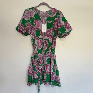 NWT Chic Green and Pink Floral Mini Dress